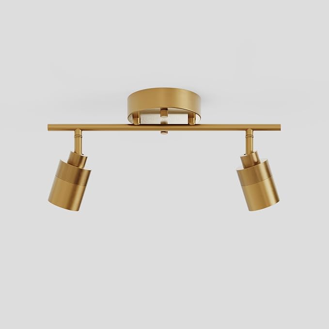Shura Antique Brass 2-Light Track Light with Rotatable Heads, Integrated LED Bulbs, 15 in. Track Lighting Kit, 3000k, 1120 Lumens