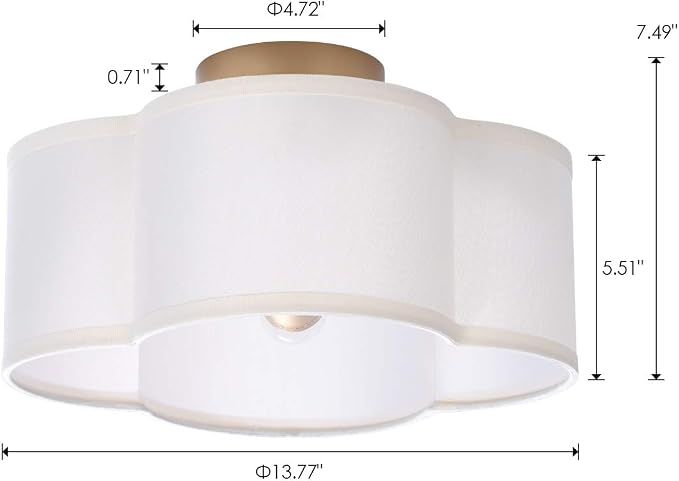 VILUXY Modern Flush Mount Ceiling Light Fixture Farmhouse White Fabric Semi Ceiling Lamps with Gold 4 Lights Drum Shade for Bedroom Dining Room Entryway Hallway Nursery