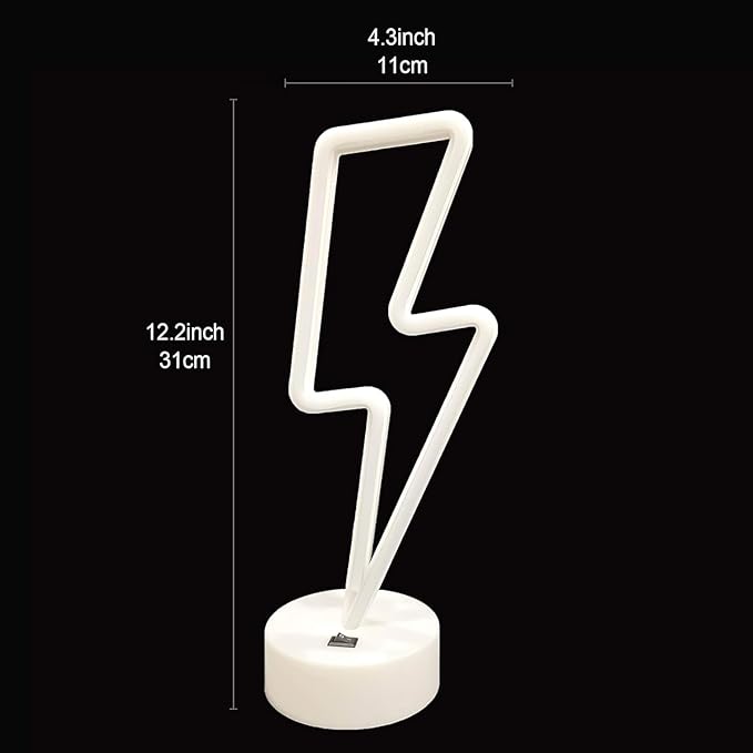 Lightning Bolt Neon Sign Purple With Base for Bedroom, USB/Battery Thunder Lamp Night Light, LED Shaped Decor for Desk Table Game Room Man Cave