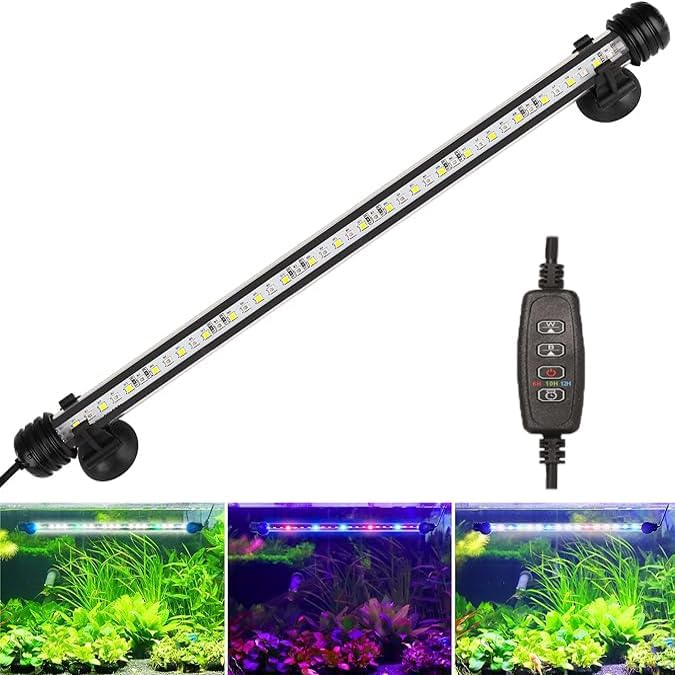 Submersible Aquarium Light Underwater Fish Tank Light with Timer Auto On/Off, LED Aquarium Light Bar 3 Light Modes Dimmer Adjustable Brightness,15.3inch (with Timer&dimmer)
