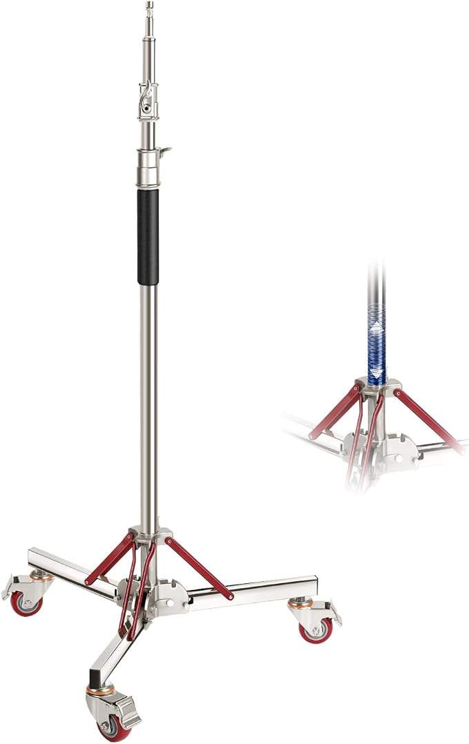 NEEWER Basics 4.3-10ft Photography Light Stand with Casters, SC305B | 100% Stainless Steel, Heavy Duty Tripod Stand, for Strobe LED Video Ring Light Monolight Softbox Reflector, 66lb Max Load