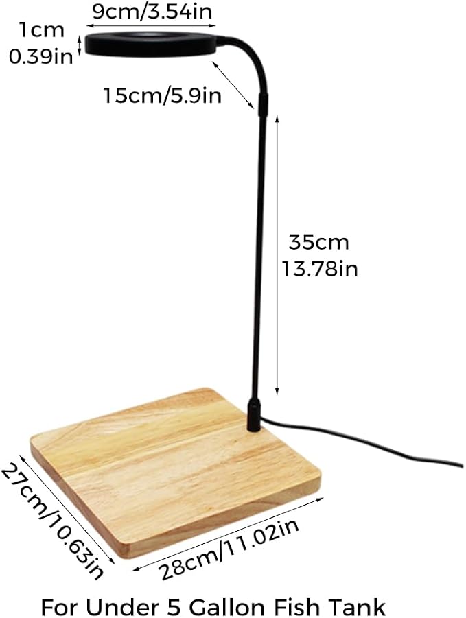 LED Aquarium Light for Under 5 Gallon Fish Tank 10W Full Spectrum | 360 Degree Small Aquarium Light LED Light with Bamboo Board Nano Fish Tank & Terrarium Light for Plant Growth USB Powered