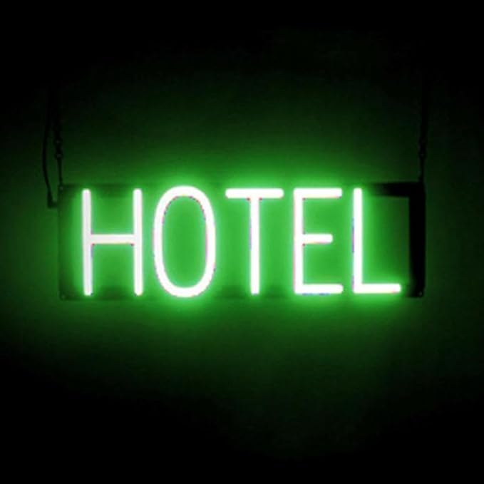 LED Neon HOTEL Sign for Business - Green, 20" x 6" | Ultra-Bright Click-Together Signage for Hotels & Motels, with Visibility from 500 ft - 8 Animations, 6 Brightness Options