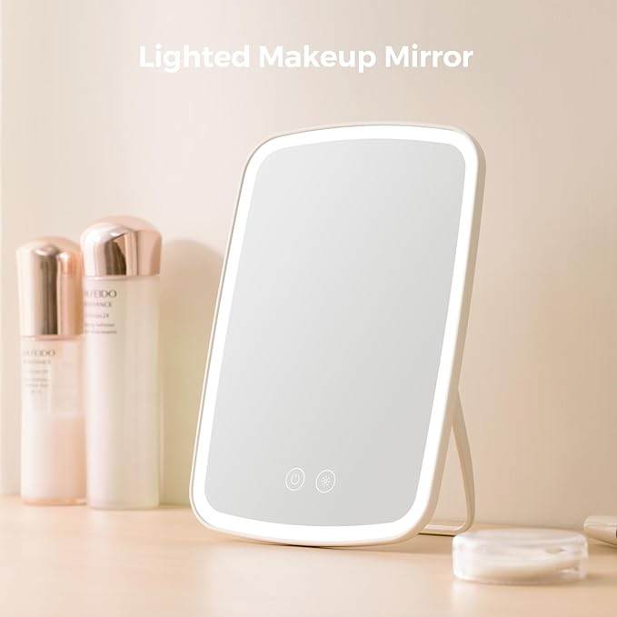 NEZZOE Portable Lighted Makeup Mirror, 1500mAh Battery, 9"x6" | Rechargeable Vanity Mirror with 3 Color Lighting and Brightness Adjustable