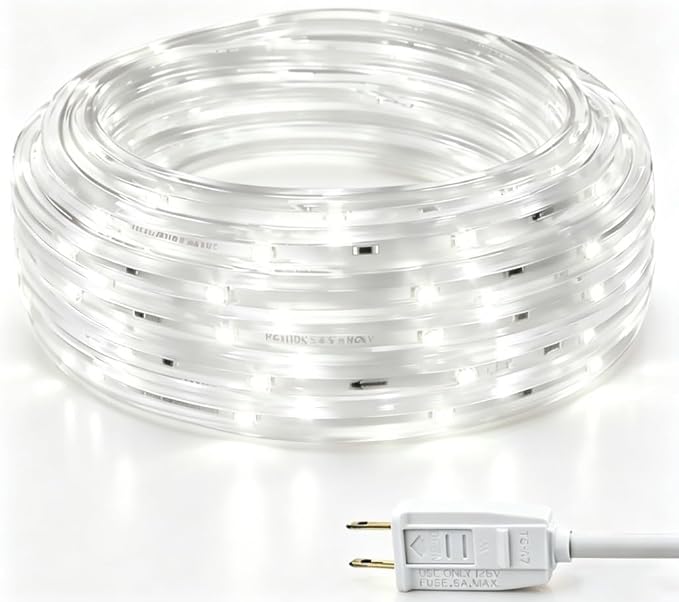 LED Rope Lights, 16.4 Feet Daylight Flat Flexible Strip Light, Plug in Novelty Lighting, Connectable and Waterproof for Home Christmas Holiday Garden Patio Party Decoration | Flexible flat design. Connectable. 50,000hr lifespan. Ideal for home, garden,...