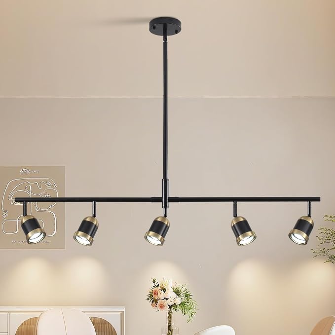 5-Light Track Lighting Kit Black Track Light Flexibly Rotatable Light Head Adjustable Height Modern Spotlight for Kitchen Living Room Dining Room Bedroom Closet Bar