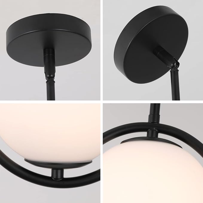SeeU Modern Style Pendant Lighting Mid Century Pendant Light Fixture Hanging Lighting Fixture Vintage Style with White Globe Glass Lampshade Pendant Chandelier for Kitchen Island Dining Room Bedroom