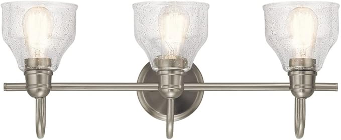 Kichler Lighting 45973NBR Avery - 3 Light Bath Vanity Approved for Damp Locations - with Vintage Industrial Inspirations - 9.25 inches Tall by 24 inches Wide, Finish Color: Natural Brass