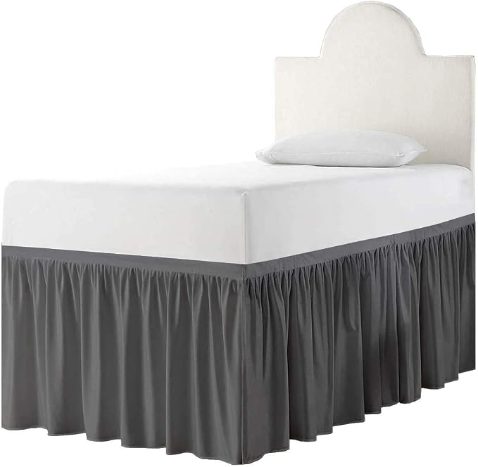 Shreem Linen Dorm Bed Skirt Twin XL, 36 Inch-Drop, 100% Microfiber Extra Long Bedskirt, Dark Grey
