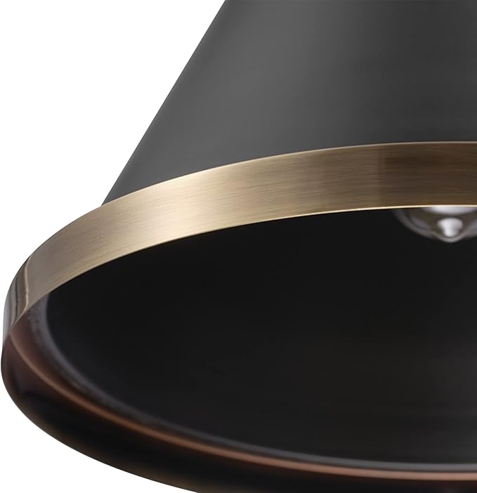 GLOBE Electric x Novogratz 65844 1-Light Pendant Light Fixture, Matte Black, Brass Accents, Living Room Pendant Light, Dining Room Fixture, Kitchen Island Lighting, Hanging Lights for Bedroom