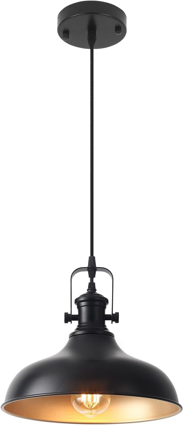 Black Farmhouse Pendant Lights Kitchen Island, 11.41" Kitchen Pendant Lighting, Vintage Industrial Pendant Light,Island Lights for Kitchen Dining Room Bedroom, 1 Pack
