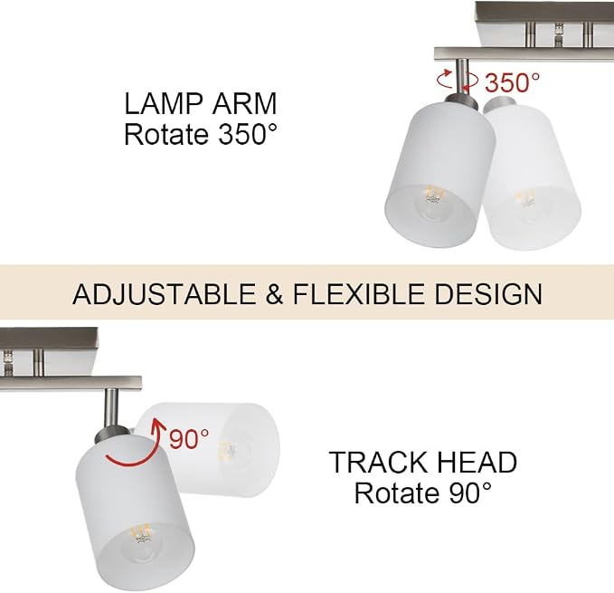 Track Lighting Fixtures Ceiling, 3-Lights Brushed Nickel Wall Ceiling Spot Lighting with Opal White Glass, E26 Bulb Base