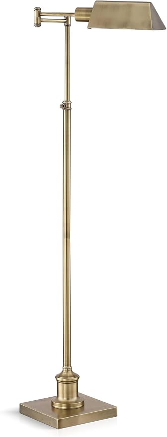 Jenson Adjustable Height Brass Swing Arm Pharmacy 54" Tall Floor Lamp | Traditional Farmhouse Metal Aged Shade Standing Pole Light for Living Room Reading House Bedroom Home Office