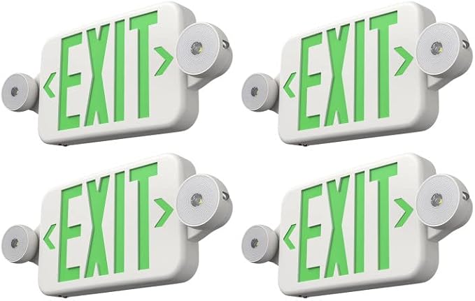 Freelicht 12 Pack Green Double-Sided LED Exit Signs with Emergency Light | UL Listed,Two Adjustable Heads,Wall & Ceiling Mount,Hard Wired,120/277V AC, 90 Min Backup,Flame Retardant,Commercial Use
