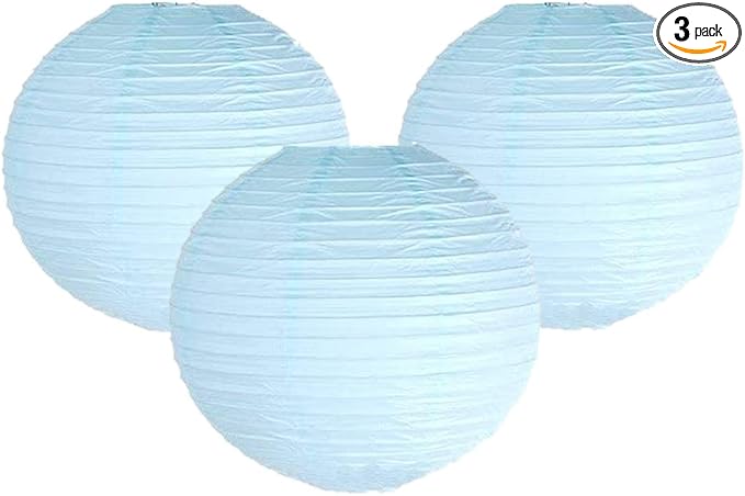 Pack Of 3 Round Paper Lanterns Lamp Wedding Birthday Party Decoration (Baby Blue, 18"/45CM)