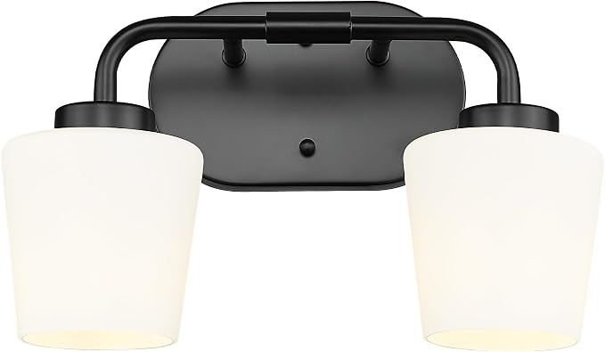 2-Light Black Bathroom Light Fixtures Over Mirror | Vanity Lighting Fixtures with Milk White Glass, Vintage Farmhouse Wall Sconces Lighting, AD-22004-2W-BK