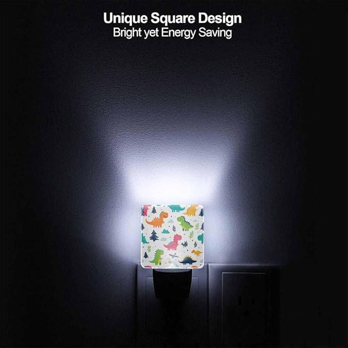 Dinosaur Cartoon Night Light Cute and Fun Plug into Wall with Dusk to Dawn Light Sensors 0.5W Warm Nightlights for Bedroom Bathroom Hallway
