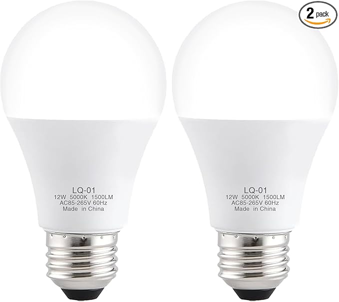 2PK Garage Door Opener Light Bulbs, 5000K Daylight, 1500LM Ultra Bright, Minimize Interference, Compatible with Most Garage Door Openers, 12W, 120V, A19 Bulbs with E26 Base
