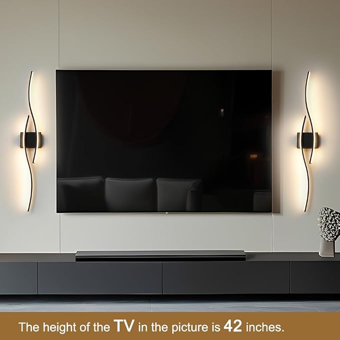Daunton Hardwired Modern Wall Sconce Set of Two with Remote Control, Dimmable LED Wall Sconces Lighting Set of 2, Large Black Wall Light, LED Wall Lamp for Bedroom Living Room Bathroom 40.5" Length