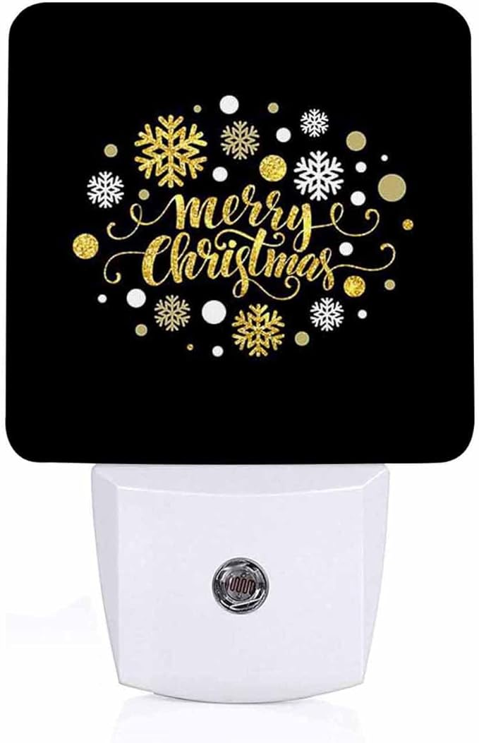 LED Night Light Lamp with Smart Sensor Dusk to Dawn Sensor,Merry Christmas Gold Glittering Night Light Daylight White,0.5W Plug-into Wall for Adults,Bedroom,Bathroom,Hallway,Kitchen