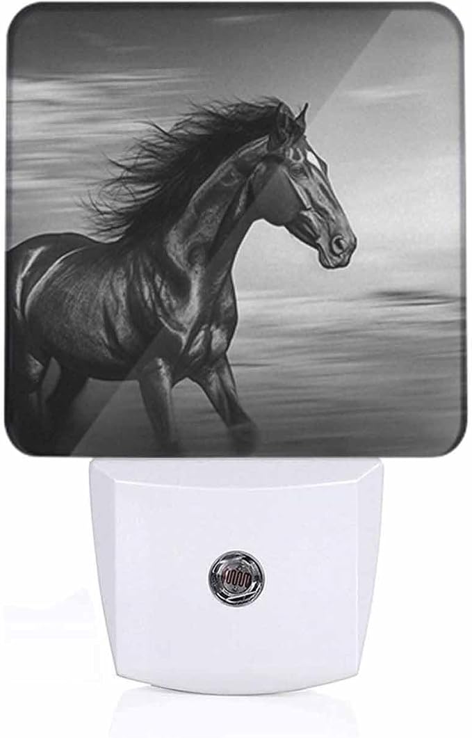Black Horse Night Light Animal Running Horse on Desert Plug into Wall with Dusk to Dawn Light Sensors 0.5W Warm Nightlights for Bedroom Bathroom Hallway