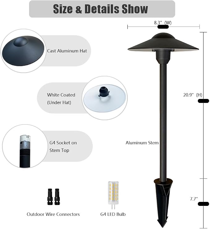 Low Voltage Path Lights Aluminum Pathway Lights Driveway Light | Walkway Sidewalk Driveway,Replaceable 3W G4 LED Bulb Warm White Textured Black Finish Pack of 2