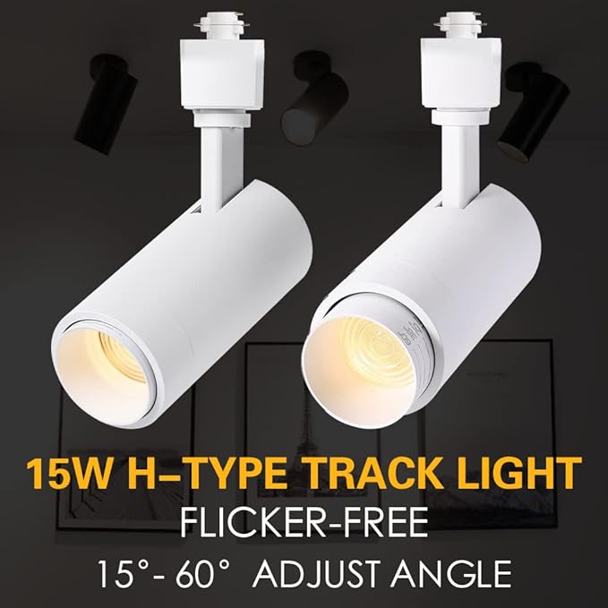 EAGLOD 15W H Track Light Heads,Focusing LED Track Lights Fixtures for Accent Retail Artwork, Linear Track Light H Type 3000K Warm White 120V Beam Angle 15 to 60 Degrees Halo Type - 6 Pack (White)