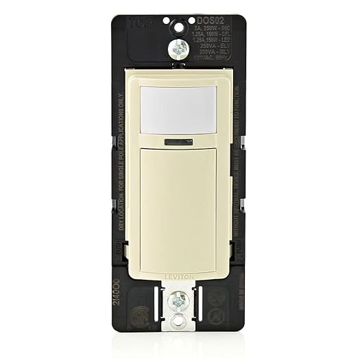 Leviton Motion Sensor Light Switch, Motion Activated, Auto-On/Auto-Off or Manual-On, 2A, No Neutral Wire Required, Single Pole, DOS02-1LI, Ivory
