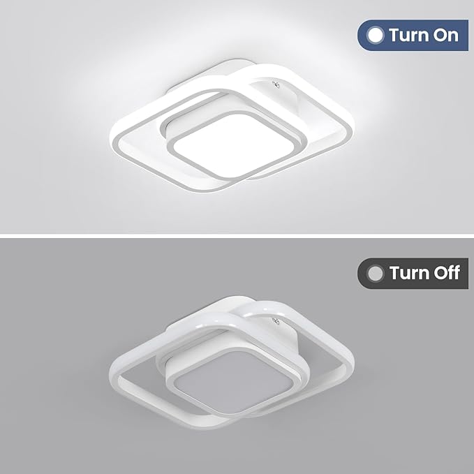 CANEOE Small Ceiling Light, Square Modern LED Ceiling Light Fxitures, Cool White Hallway Light Fixture Ceiling for Bedroom Kitchen Living Room Study Asile Lamp Corridor Lights (White)
