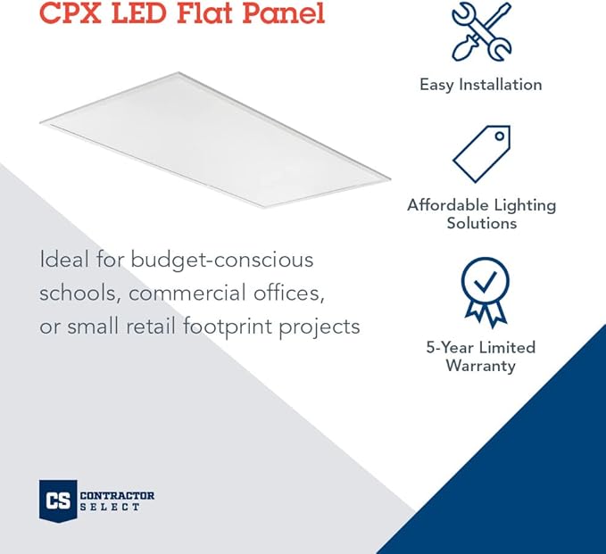 Lithonia Lighting CPX 2x4 LED Flat Panel Light, 2 ft. x 4 ft. LED Light Panel, Ceiling Lighting Fixture for Shop Lighting, 4000 Lumens, 5000K Daylight, Smooth Satin Lens, White