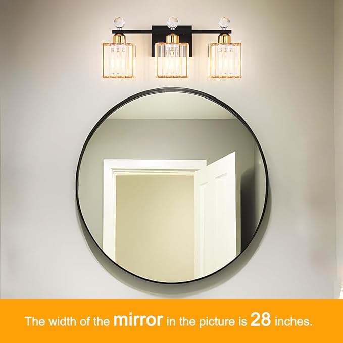 Bathroom Vanity Lights Over Mirror - Easy Installation with Clear Guide, 3-Light Shadow-Free Design, Black and Gold Crystal Finish - for Modern Home Bathroom Lighting Fixtures in DIY Projects