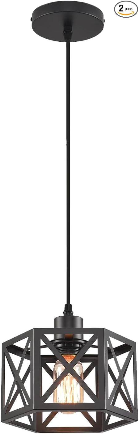 Farmhouse Pendant Light Fixture, Black Pendant Lights for Kitchen Island Industrial Lantern Pendant Light Fixtures with Light Shade, Adjustable Height Hanging Pendant Lighting