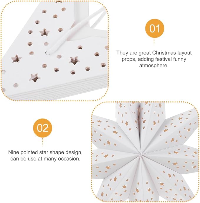 OSALADI 3Pcs Paper Star Lantern Lampshade 9 Pointed Star Hanging Decorations for Christmas New Year Wedding Party Holiday Birthday, 13.78 x 13.78 x 5.12 Inch