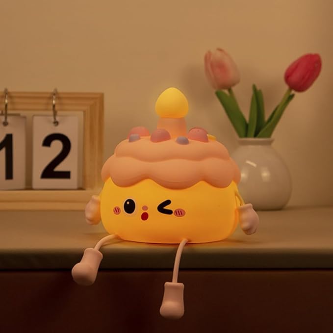 Fun Night Light - Cute Birthday Cake Night Lamp USB Rechargeable, Auto-off Nursery Bedside Sleep Lamp 2 Brightness Levels, Women Girls Boys Teens Friends Christmas Anniversary Birthday Gifts