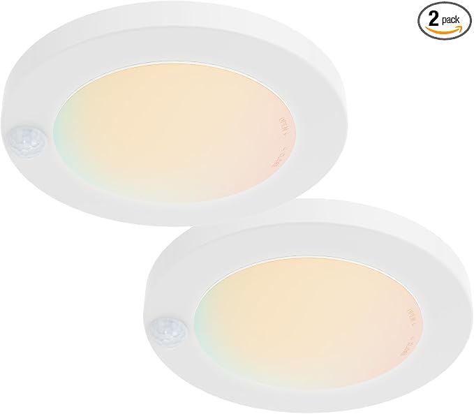 ZAGO LED 6" 120 Volts Closet Light Wired, PIR Motion Sensor Ceiling Disc Light, 15W, 1100 Lumens, CRI>80, 5CCT Daylight White for Closet, Laundry, Garage, Pantry, Wet Location, ETL, White, 2 Packs