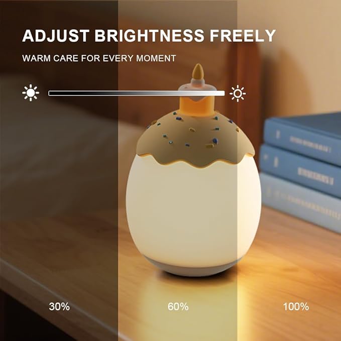 Night Light for Kids, Egg Baby Nursery Night Lamp with 7 Colors Changing & 30-Min Timer, Portable DIY Hand-Painted Custom Light for Kids Bedroom,Birthday Cake