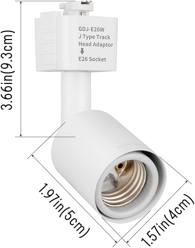 mirrea J Type Track Lighting Head to E26 Medium Screw Base Adapter Light Direction Adjustable Pack of 12 (White)