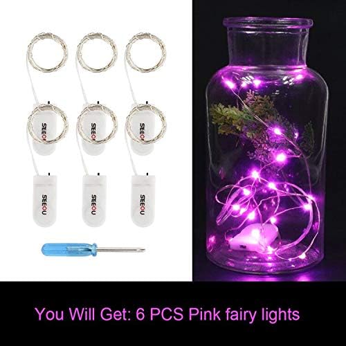 YKB 6 Pack Pink Fairy String Lights Battery Operated Fairy Lights Starry String Lights on 3.3ft/1m Silvery Copper Wire DIY Christmas Decoration Costume Wedding Party Halloween Easter