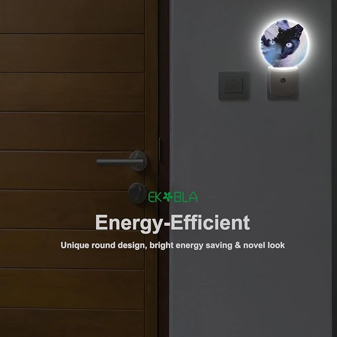 EKOBLA Kitten Animal LED Night Light Black Cat Hiding Behind White Flowers Dusk to Dawn Plug-in Nightlights Auto Sensor for Home Indoor Bathroom Hallway Kitchen