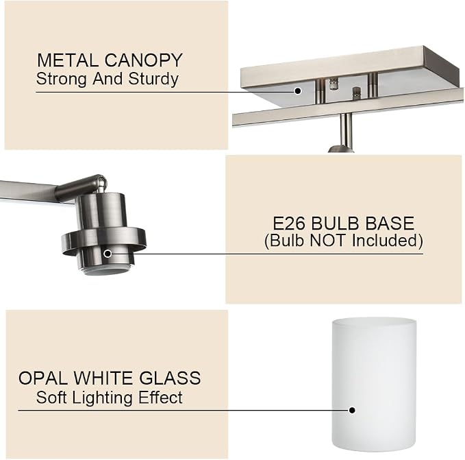 5-Lights Complete Track Lighting Kits in Brushed Nickel, Modern Spotlight Ceiling Lighting with Opal White Glass, E26 Bulb Base