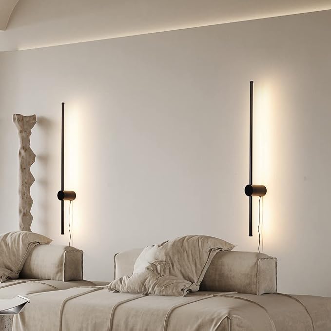 RC Dimmable Modern Plug in Wall Sconce Set of Two LED Black Wall Lights with Dimmer 39.4 inches Wall Lamp with Memory Function Original Brand Lighting
