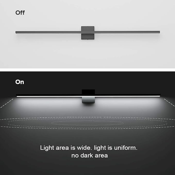 Ralbay 48inch Dimmable Modern LED Black Vanity Light 46W Frosted Aluminum for Bathroom Vanity Lighting Fixtures Cool White 6000K