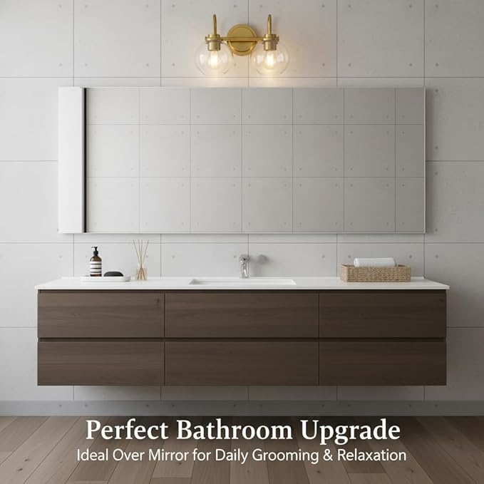 Gold Bathroom Light Fixtures 2 Light Vanity Lights Over Mirror with Clear Glass Lamps Shades Bathroom Wall Lamp for Mirror Kitchen Bedroom Hallway Living Room