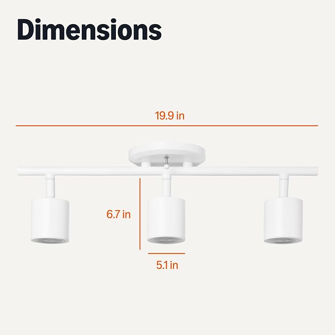 Amazon Basics 3-Light Track Lighting Kit, Dimmable, GU10 MR16 LED Bulbs Included, 500 Lumens, Soft White, Adjustable Heads, 19.9L x 5.1W x 6.65H in, White