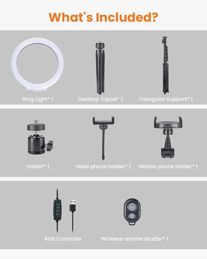 10" RGB Ring Light with 66'' Tripod Stands, 2 Phone Holder, Remote | 28 Color & 10 Brightness Level, Circle Ring Light for Live Stream, TikTok, YouTube, Makeup, Compatible with iPhone & Android