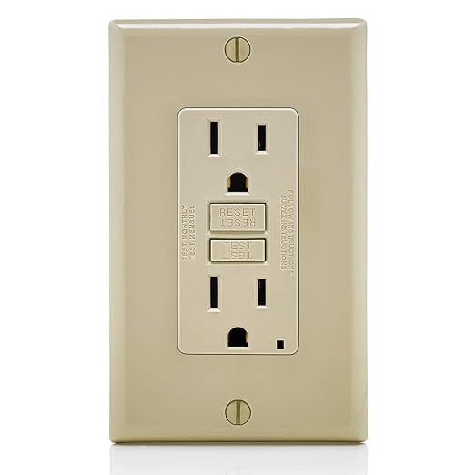 Leviton GFCI Outlet, 15 Amp, Self Test, Non Tamper-Resistant with LED Indicator Light, Protection from Electric Shock and Electrocution, GFNT1-I, Ivory