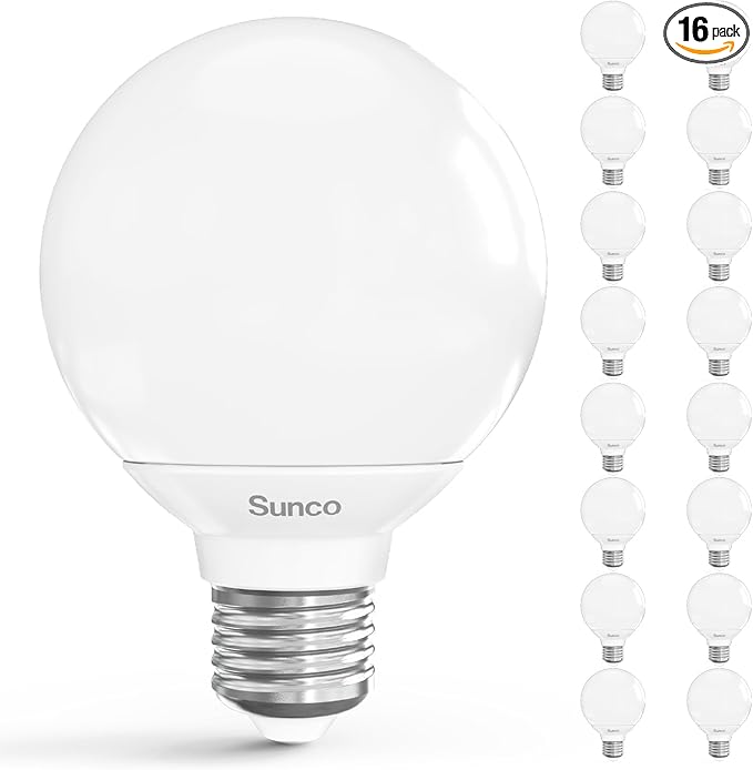 Sunco 16 Pack G25 LED Light Bulbs, Vanity Globe Bathroom Light Bulb, 450 LM, 4000K Cool White, 6W (40W Equivalent), Dimmable Mirror Vanity Decorative Bulb, E26 Base UL.