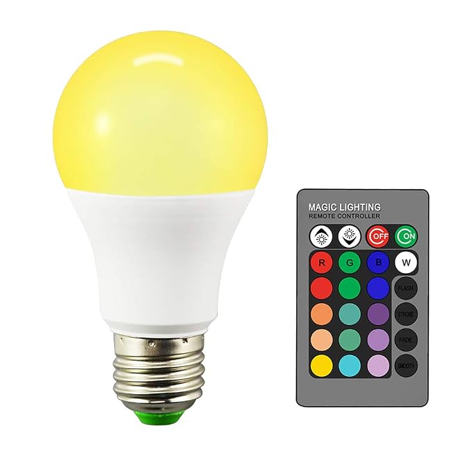 Droiee Dimmable E26 Warm LED Light Bulb, 6W RGBW Color 500LM with 16 Color Changing Modes for Christmas, Party etc with Remote Control 1PCS