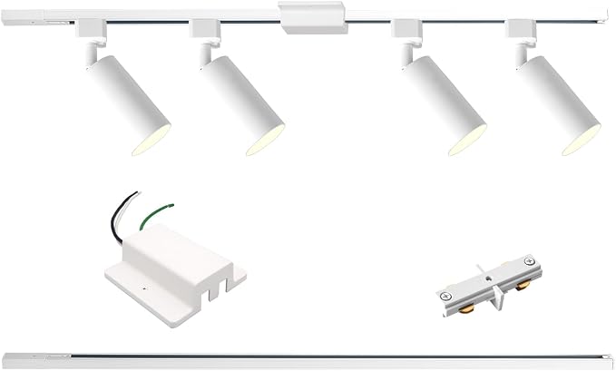 4-Light LED Track Lighting Kit with 3.3FT H Type Track Lighting Rails and Floating Canopy Connector, Modern Kitchen GU10 Track Lighting Fixtures Ceiling Spot Light, White (No Bulbs)