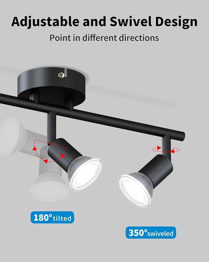 LVWIT 3-Light Track Lighting Fixtures Ceiling with Flexibly Rotatable Head, Modern Black Track Lighting Kit, Ceiling Spotlights for Kitchen, Living Room, Bedroom (GU10 Socket, Bulbs Not Included)